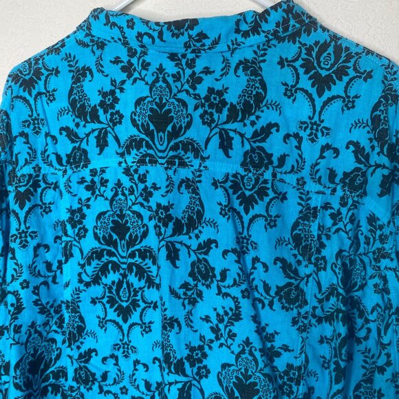 California Threads XL Blue & Black Floral Button-Up 100% Linen Shirt With Long S - Picture 7 of 11